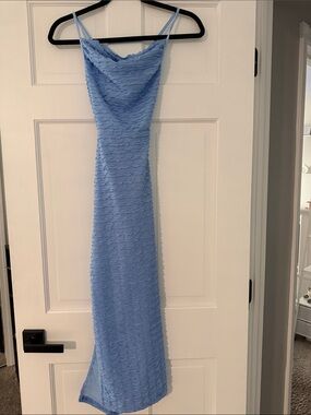 SHEIN Pale Blue Textured Cowl-Neck Maxi Dress